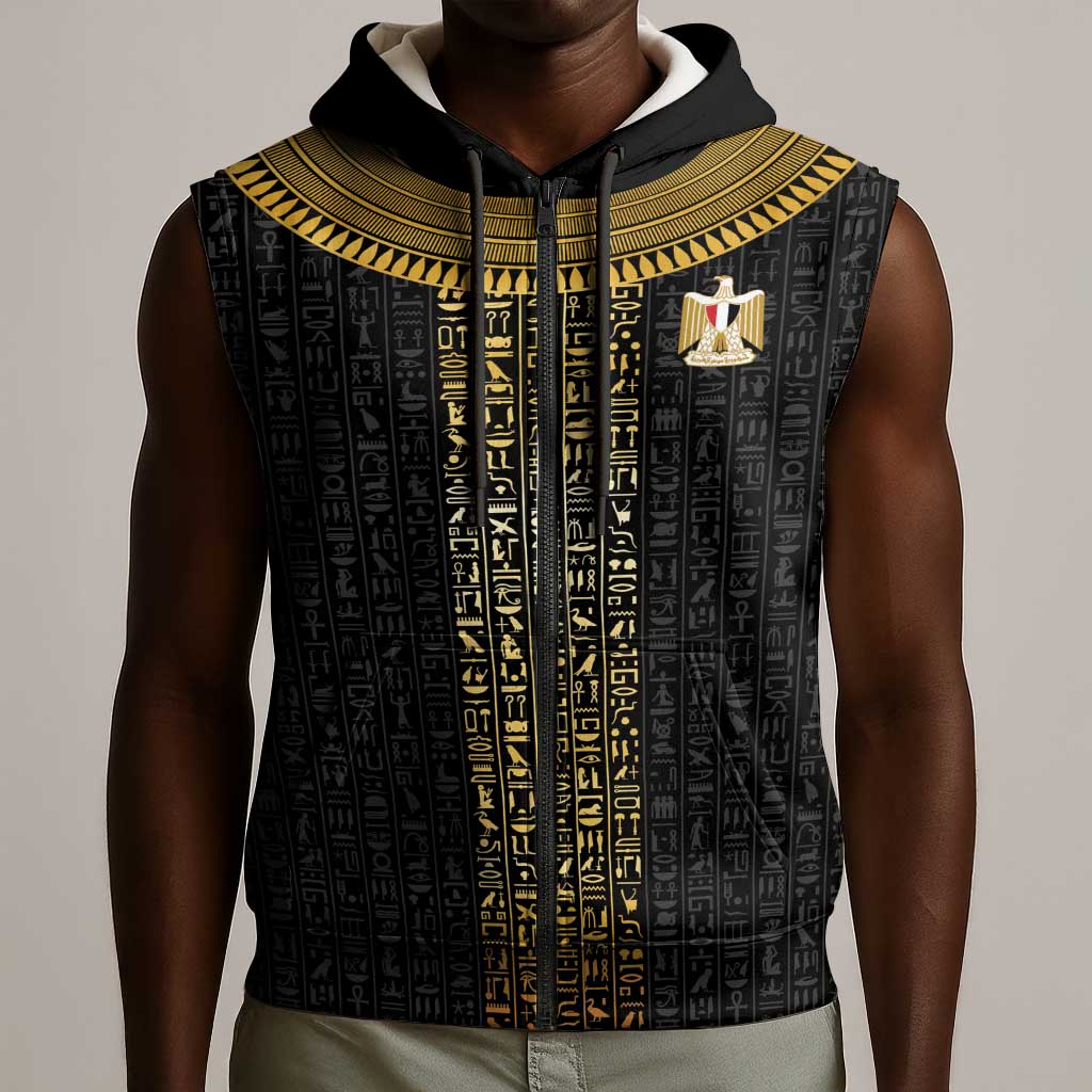 World Football 2026 Egypt Custom Sleeveless Zip Hoodie Ancient Egyptian Hieroglyphs - African Pride