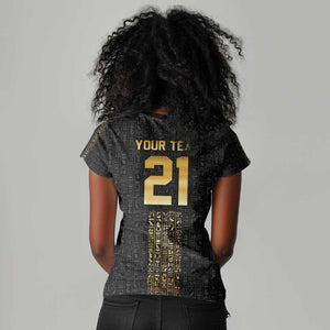 World Football 2026 Egypt Custom Women V-Neck T-Shirt Ancient Egyptian Hieroglyphs - African Pride