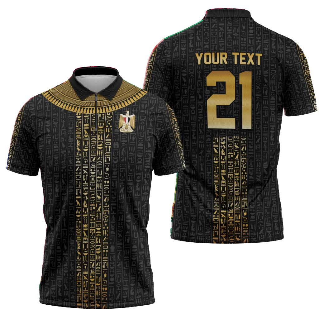 World Football 2026 Egypt Custom Zipper Polo Shirt Ancient Egyptian Hieroglyphs - African Pride