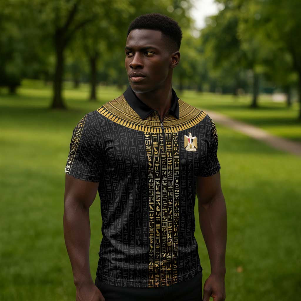 World Football 2026 Egypt Custom Zipper Polo Shirt Ancient Egyptian Hieroglyphs - African Pride