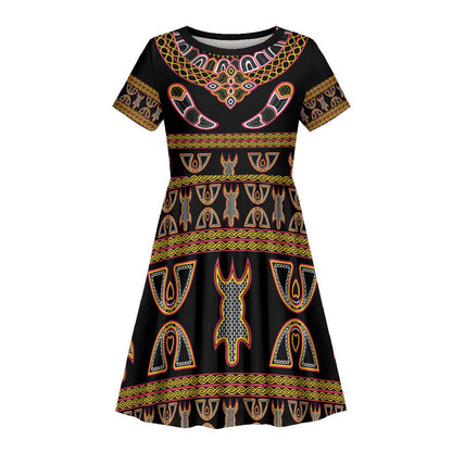 Bamenda Toghu Kid Short Sleeve Dress Traditional Attire Pattern