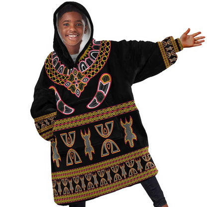 Bamenda Toghu Kid Wearable Blanket Hoodie Traditional Attire Pattern