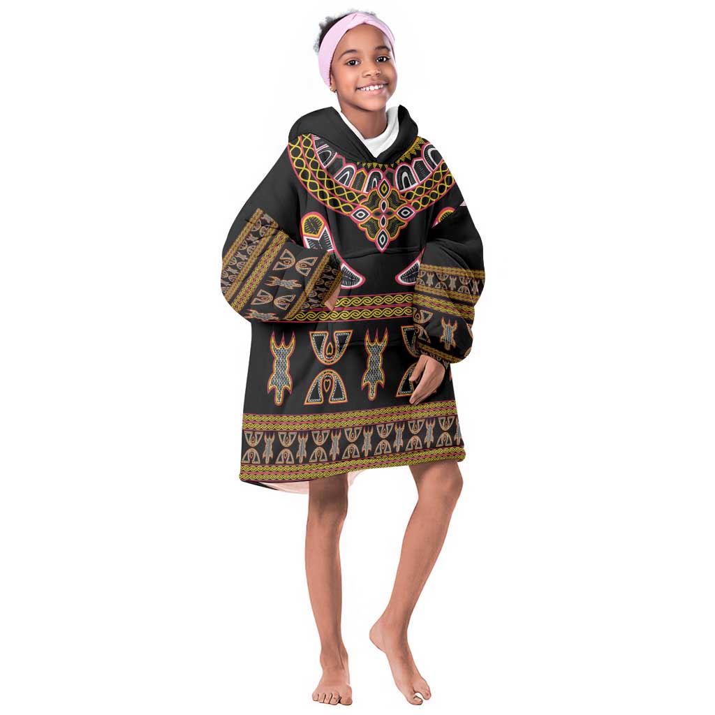 Bamenda Toghu Kid Wearable Blanket Hoodie Traditional Attire Pattern