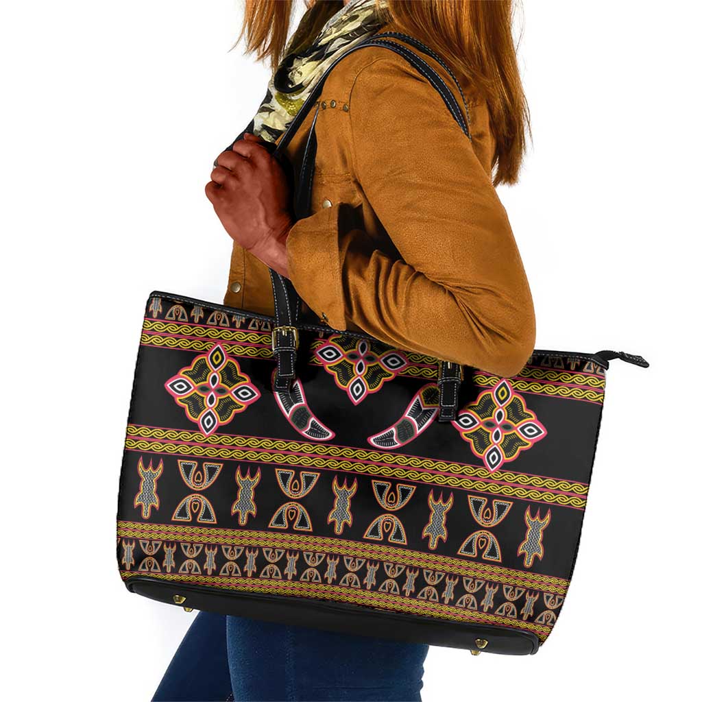 Bamenda Toghu Leather Tote Bag Traditional Attire Pattern