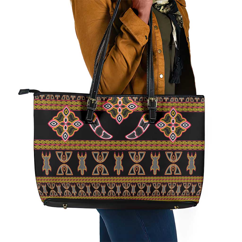 Bamenda Toghu Leather Tote Bag Traditional Attire Pattern