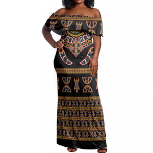 Bamenda Toghu Off Shoulder Maxi Dress Traditional Attire Pattern