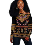 Bamenda Toghu Off Shoulder Sweater Traditional Attire Pattern