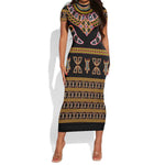 Bamenda Toghu Short Sleeve Bodycon Dress Traditional Attire Pattern