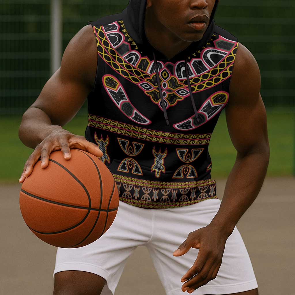 Bamenda Toghu Sleeveless Hoodie Traditional Attire Pattern
