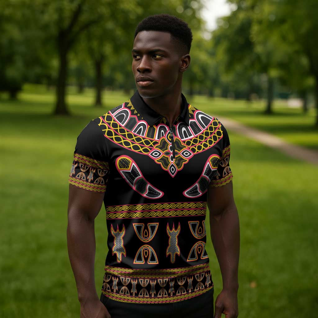 Bamenda Toghu Zipper Polo Shirt Traditional Attire Pattern