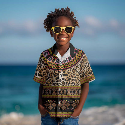 Cameroon Cheetah Toghu Pattern Kid Hawaiian Shirt