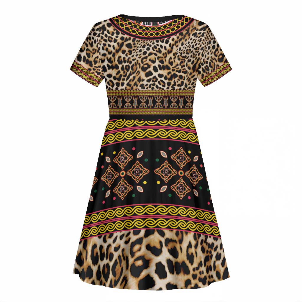 Cameroon Cheetah Toghu Pattern Kid Short Sleeve Dress