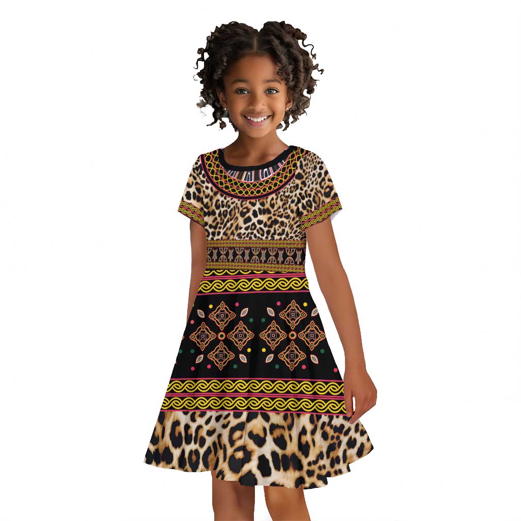 Cameroon Cheetah Toghu Pattern Kid Short Sleeve Dress