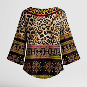 Cameroon Cheetah Toghu Pattern Kimono Sleeve Blouse