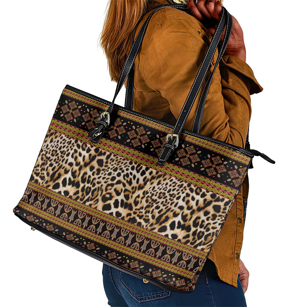 Cameroon Cheetah Toghu Pattern Leather Tote Bag