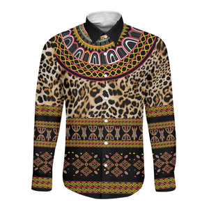 Cameroon Cheetah Toghu Pattern Long Sleeve Button Shirt