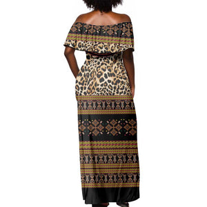 Cameroon Cheetah Toghu Pattern Off Shoulder Maxi Dress