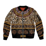 Cameroon Cheetah Toghu Pattern Sleeve Zip Bomber Jacket