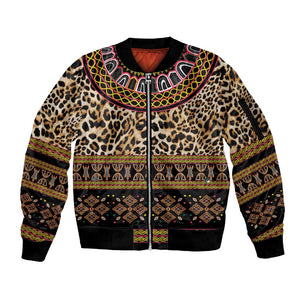 Cameroon Cheetah Toghu Pattern Sleeve Zip Bomber Jacket