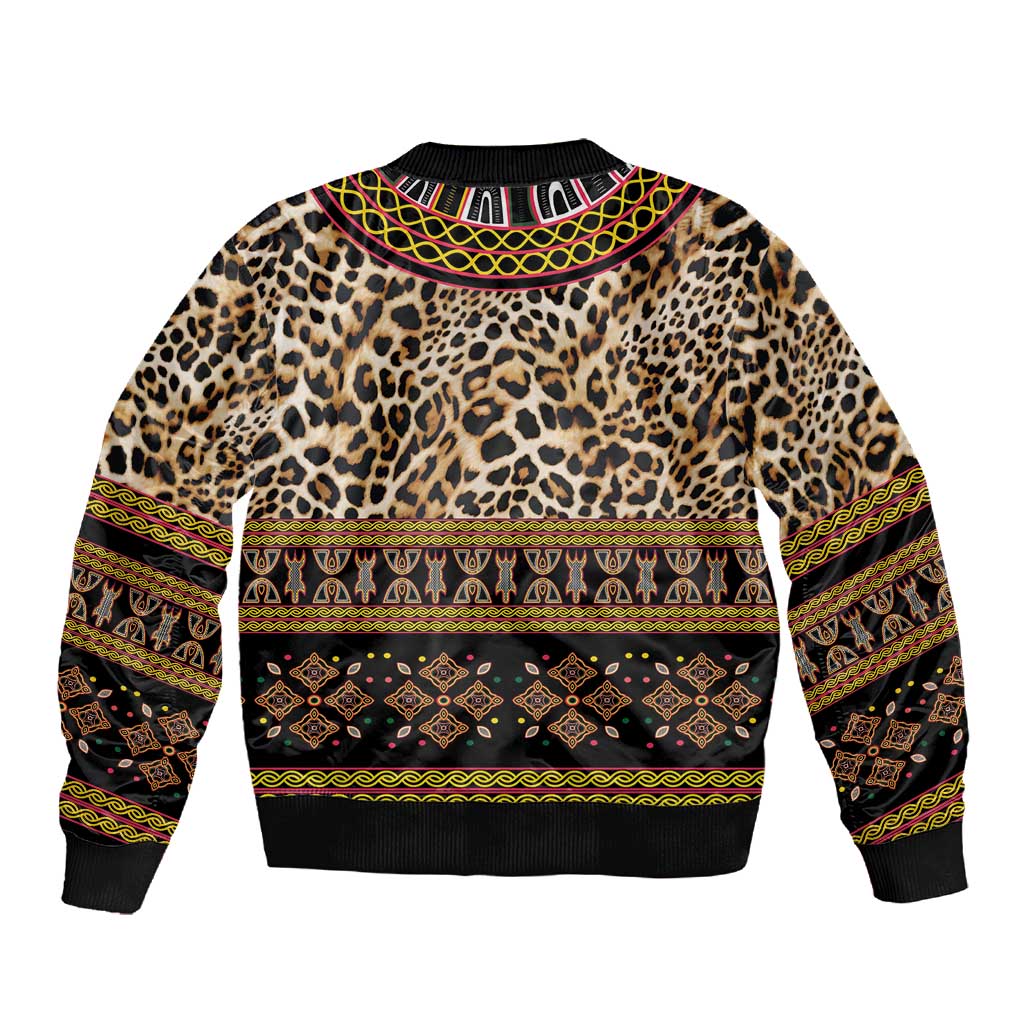 Cameroon Cheetah Toghu Pattern Sleeve Zip Bomber Jacket