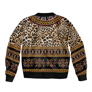 Cameroon Cheetah Toghu Pattern Sleeve Zip Bomber Jacket