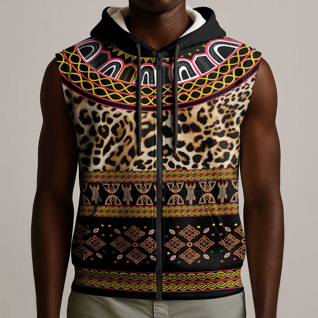 Cameroon Cheetah Toghu Pattern Sleeveless Zip Hoodie
