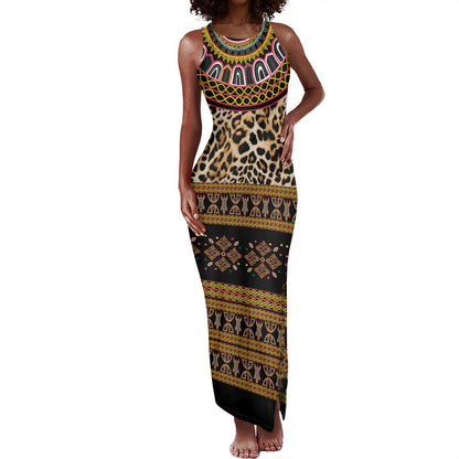 Cameroon Cheetah Toghu Pattern Tank Maxi Dress