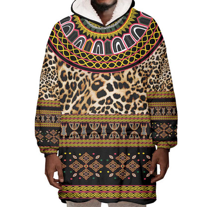 Cameroon Cheetah Toghu Pattern Wearable Blanket Hoodie