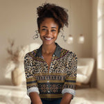 Cameroon Cheetah Toghu Pattern Women Casual Shirt