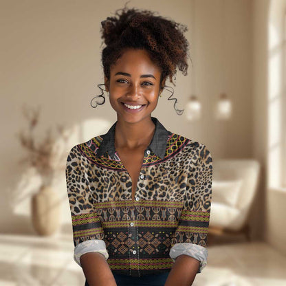Cameroon Cheetah Toghu Pattern Women Casual Shirt