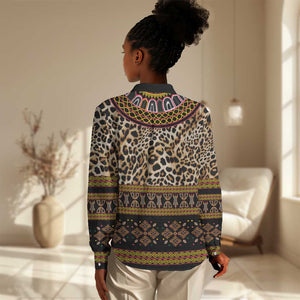 Cameroon Cheetah Toghu Pattern Women Casual Shirt