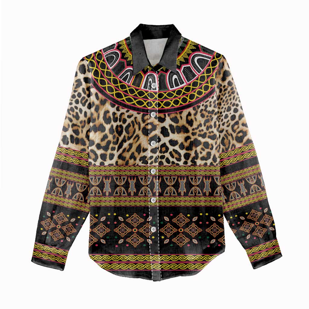 Cameroon Cheetah Toghu Pattern Women Casual Shirt