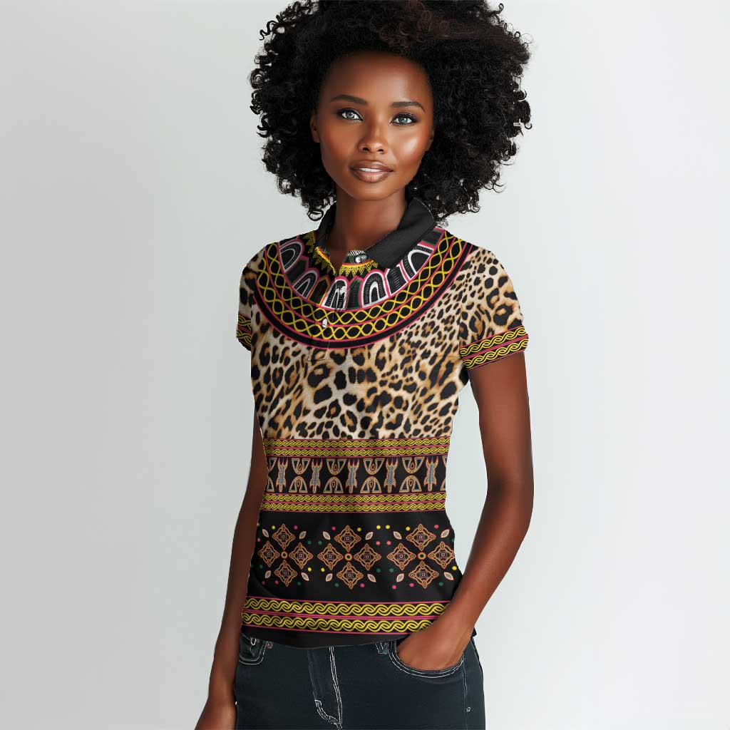Cameroon Cheetah Toghu Pattern Women Polo Shirt