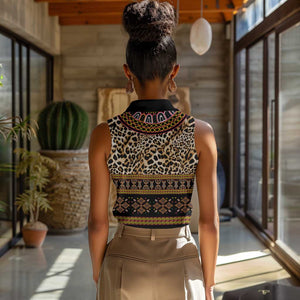 Cameroon Cheetah Toghu Pattern Women Sleeveless Polo Shirt