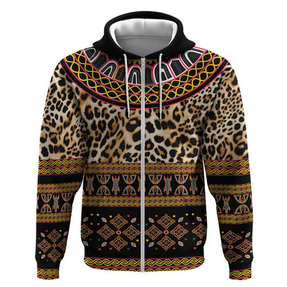 Cameroon Cheetah Toghu Pattern Zip Hoodie