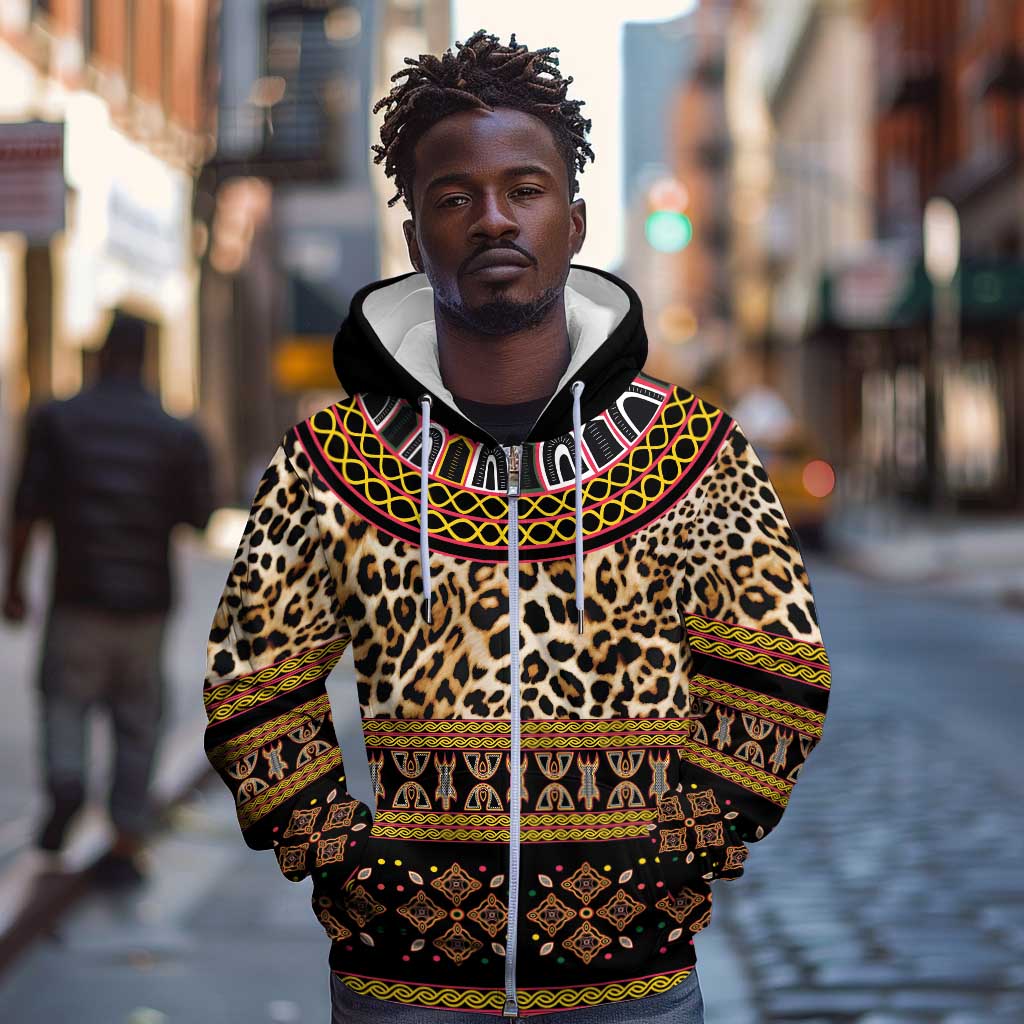 Cameroon Cheetah Toghu Pattern Zip Hoodie
