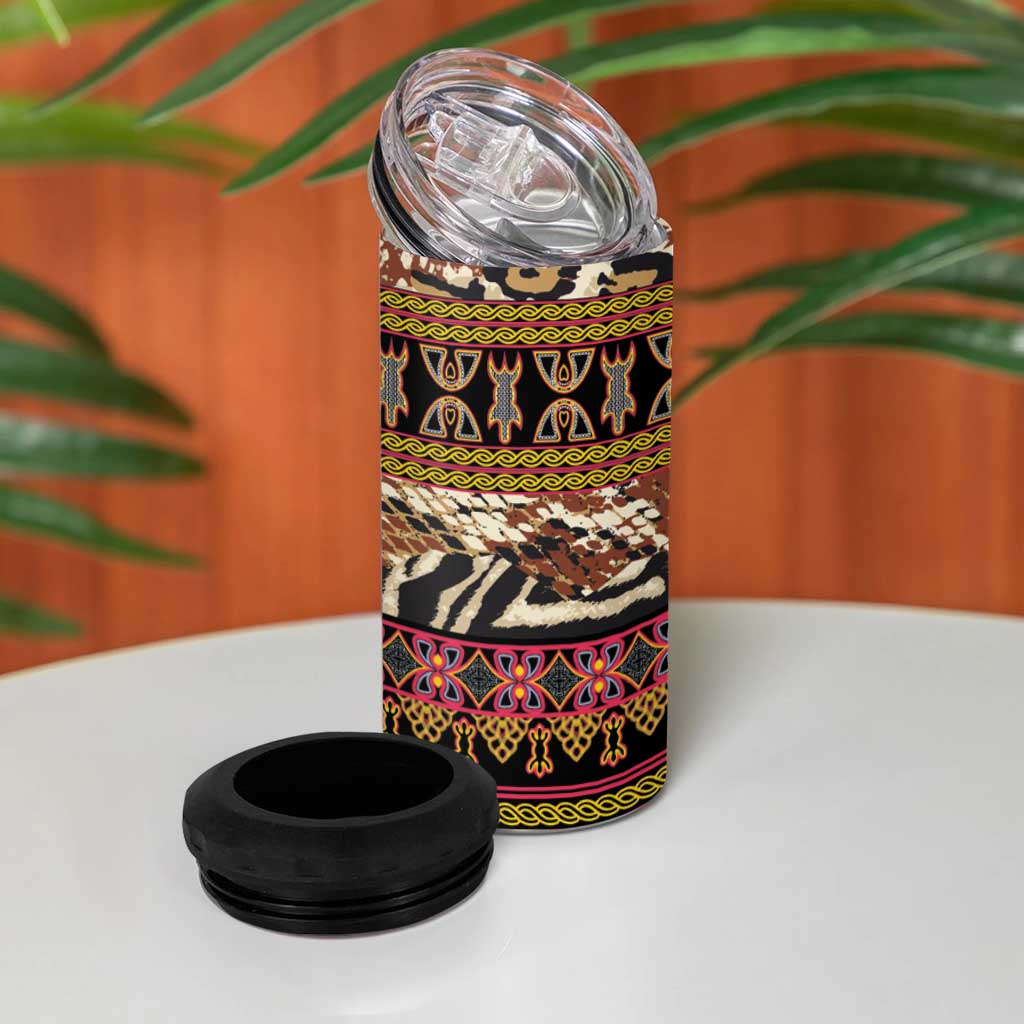 Cameroon Toghu 4 in 1 Can Cooler Tumbler Wild Animal Skins Seamless Pattern