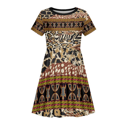 Cameroon Toghu Kid Short Sleeve Dress Wild Animal Skins Seamless Pattern