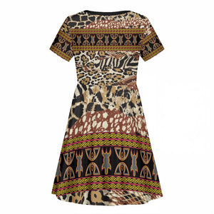 Cameroon Toghu Kid Short Sleeve Dress Wild Animal Skins Seamless Pattern