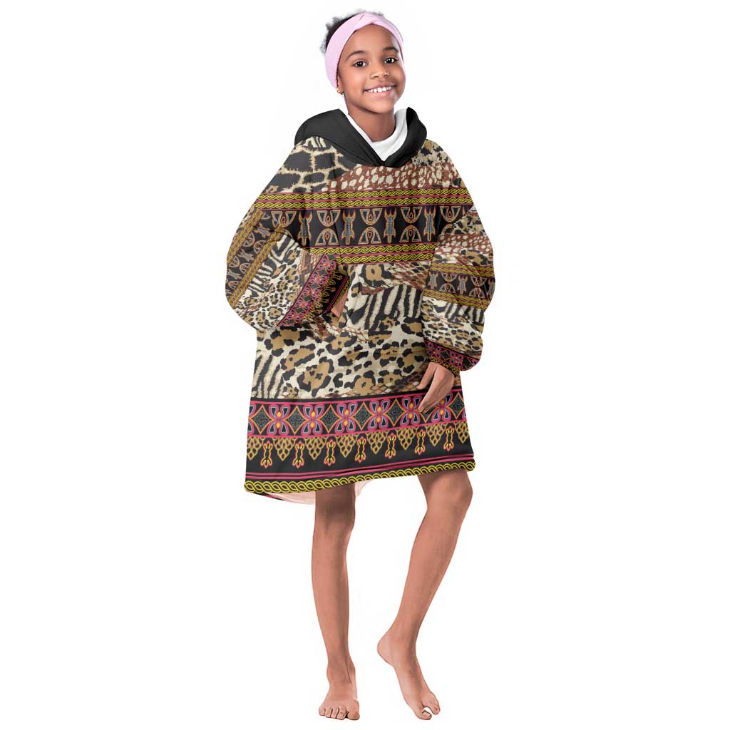 Cameroon Toghu Kid Wearable Blanket Hoodie Wild Animal Skins Seamless Pattern