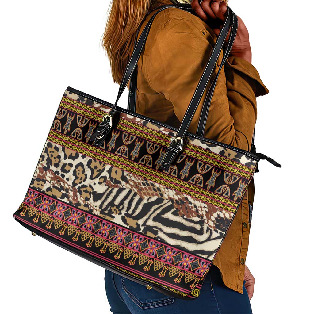 Cameroon Toghu Leather Tote Bag Wild Animal Skins Seamless Pattern