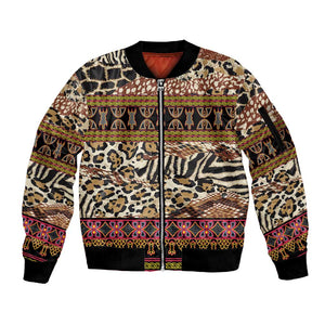 Cameroon Toghu Sleeve Zip Bomber Jacket Wild Animal Skins Seamless Pattern