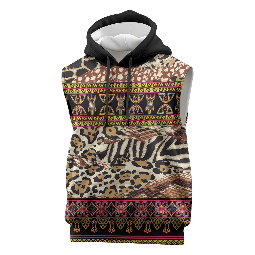 Cameroon Toghu Sleeveless Hoodie Wild Animal Skins Seamless Pattern