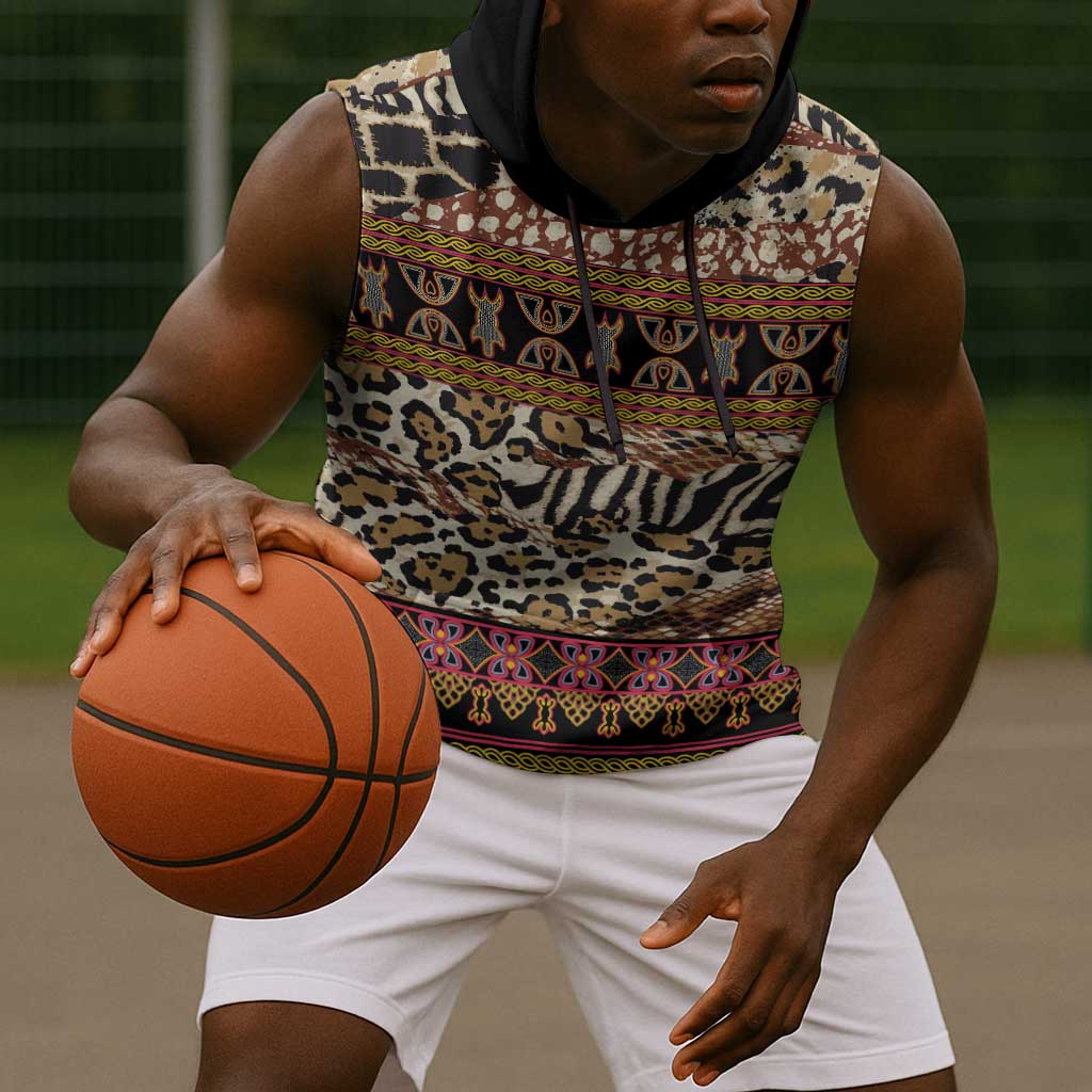 Cameroon Toghu Sleeveless Hoodie Wild Animal Skins Seamless Pattern