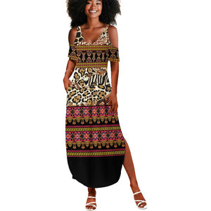 Cameroon Toghu Summer Maxi Dress Wild Animal Skins Seamless Pattern