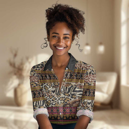 Cameroon Toghu Women Casual Shirt Wild Animal Skins Seamless Pattern