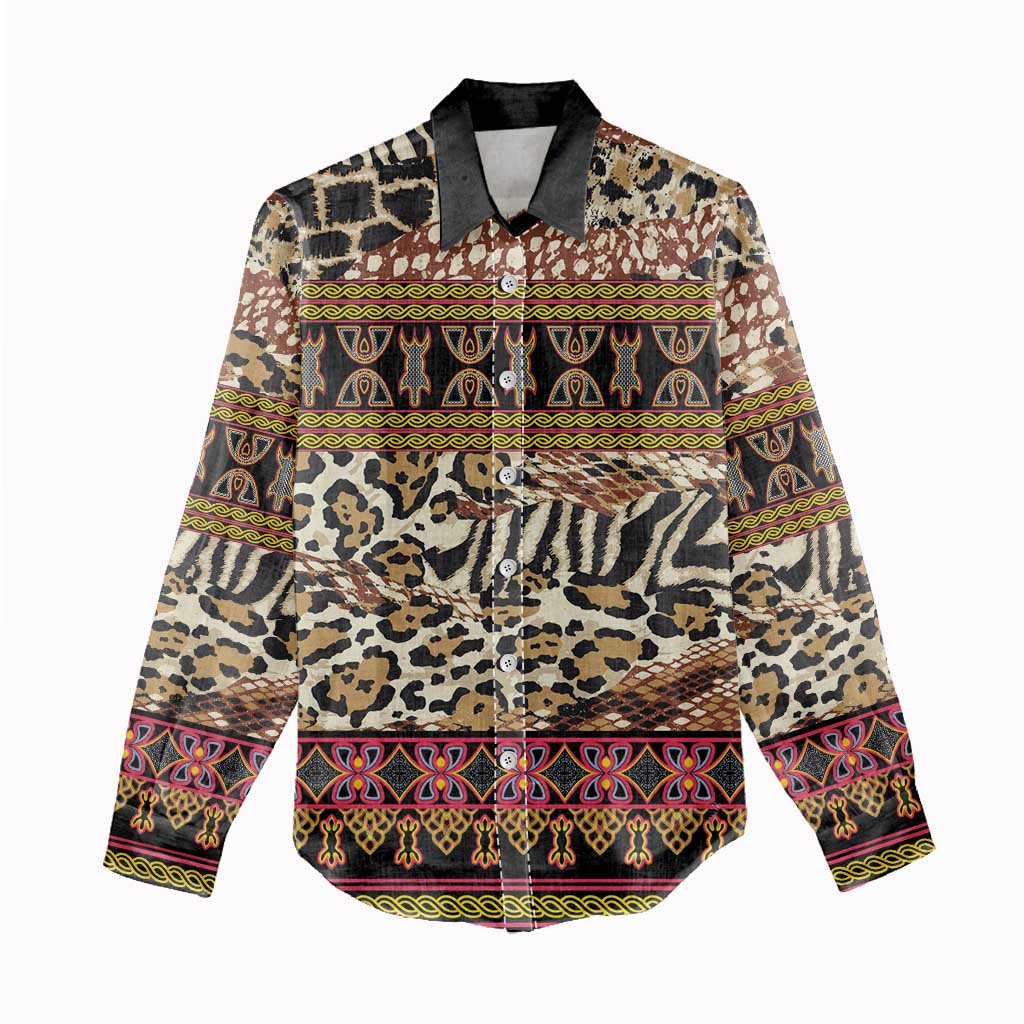 Cameroon Toghu Women Casual Shirt Wild Animal Skins Seamless Pattern
