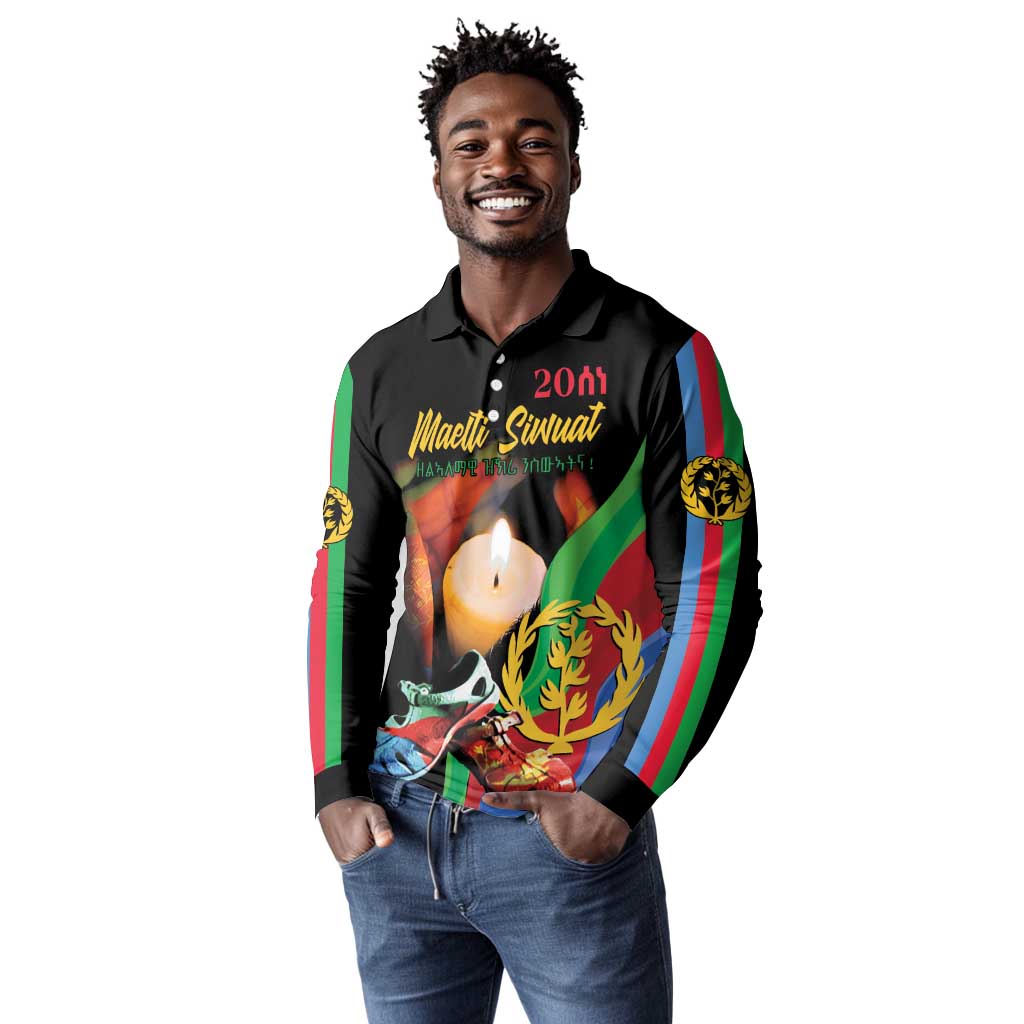 Personalized Afro-Eritrea Maelti Siwuat Long Sleeve Polo Shirt Shida Shoes Glory To Our Martyrs Eritrea