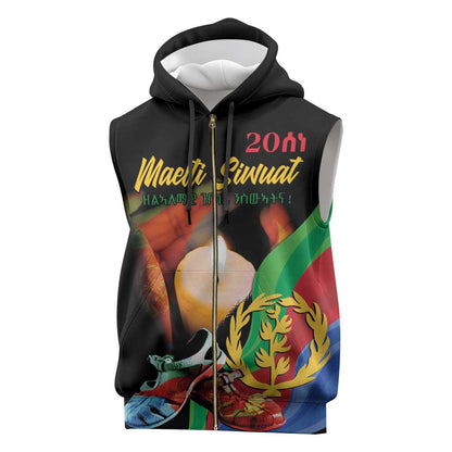 Personalized Afro-Eritrea Maelti Siwuat Sleeveless Zip Hoodie Shida Shoes Glory To Our Martyrs Eritrea - African Pride