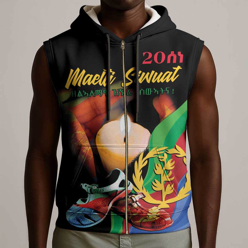 Personalized Afro-Eritrea Maelti Siwuat Sleeveless Zip Hoodie Shida Shoes Glory To Our Martyrs Eritrea - African Pride